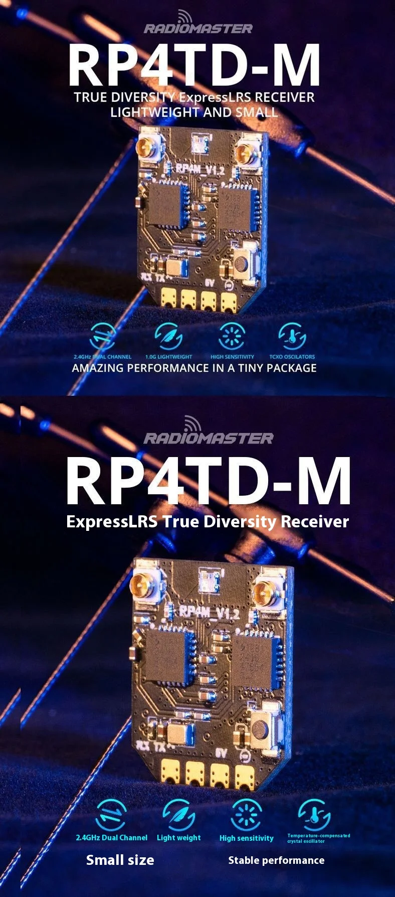 For Radiomaster RP4TD Dual Channel 2.4GHz Nano Receiver ExpressLRS ...