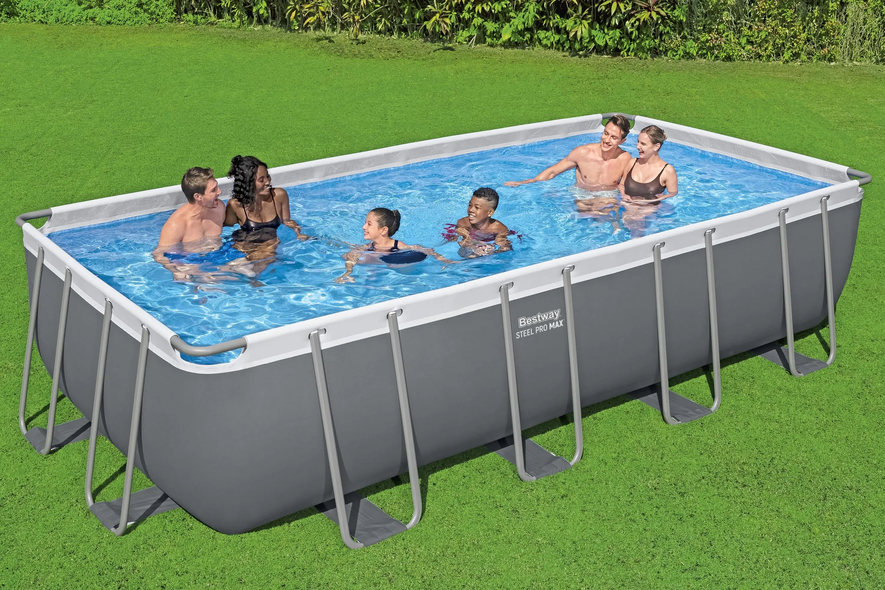 Bestway 56466 Steel Pro MAX Rectangular Frame Above Ground Pool Set 5. ...