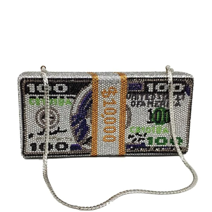 Luxury 100 Us Dollars Sign Bling Women Pink Diamond Rhinestone Crystal