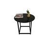 Living room box matt black powder coat metal tube frame side table with black marble top
