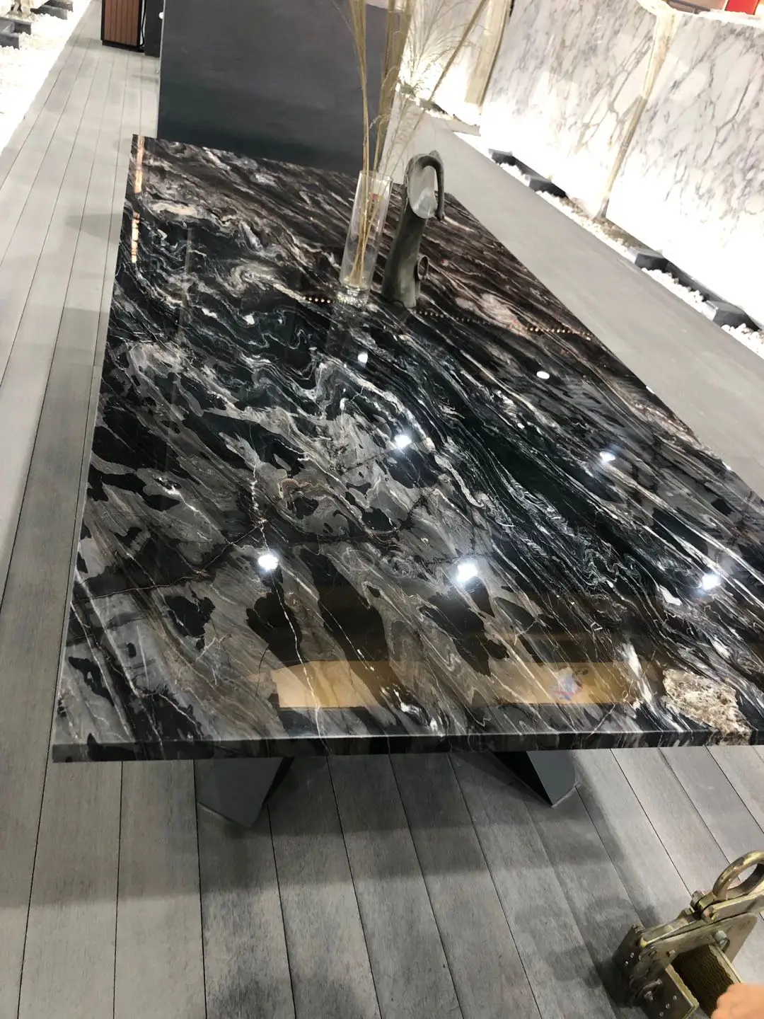 意大利黑色颗粒大理石电视背景玛瑙大理石地板瓷砖