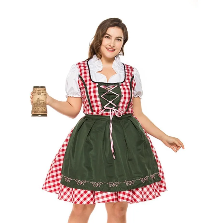 Traditional Bavarian Plaid Dirndl Dress German Oktoberfest Tavern Wench Waitress Beer Maid 