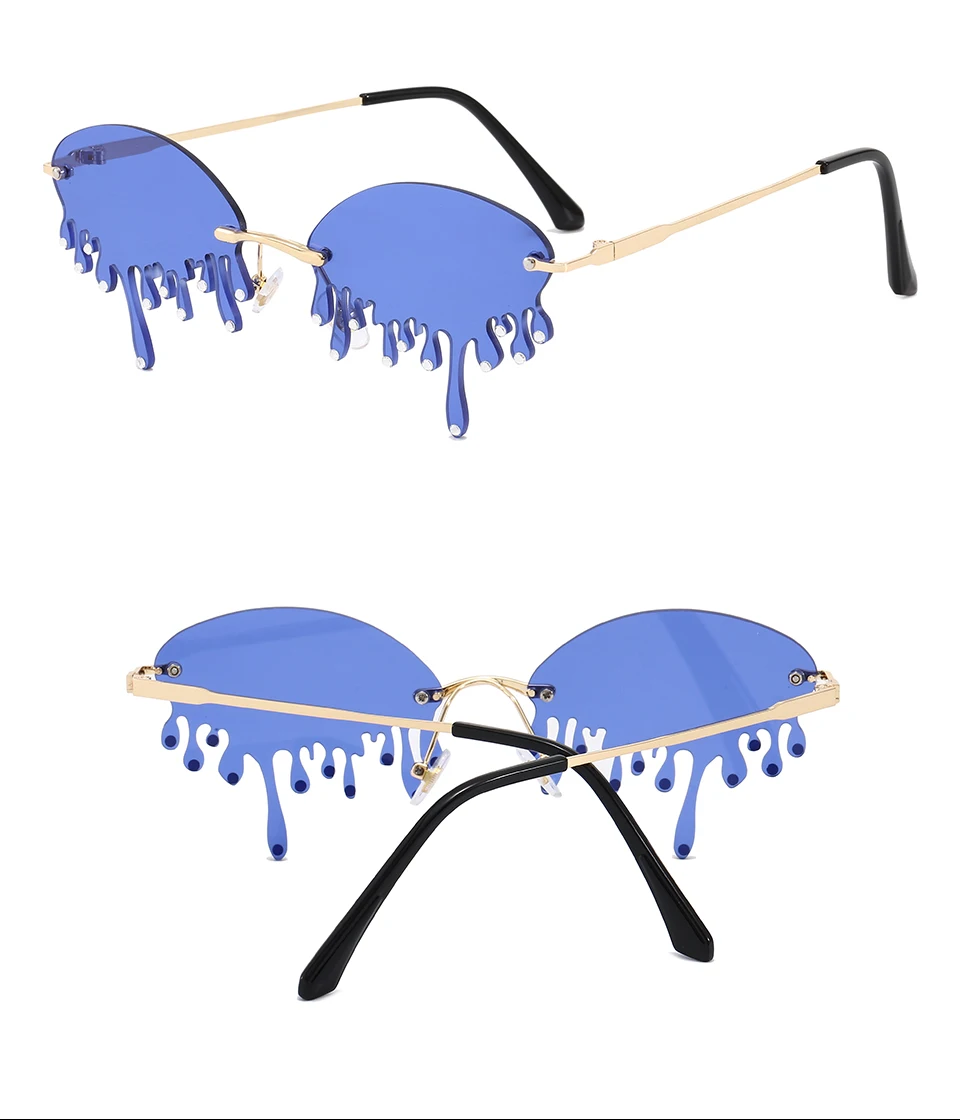 Superhot Eyewear 44600 Fashion 2020 Sun Glasses Rimless Teardrop Fire Dripping Rhinestones Tear 