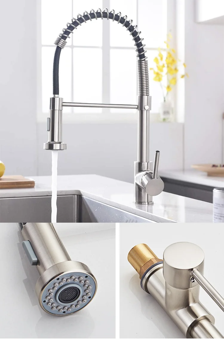 SUS 304 Spring Sink Fauset Mixer Tap Torneira Cozinha Kitchen Faucets With Pull Down Sprayer