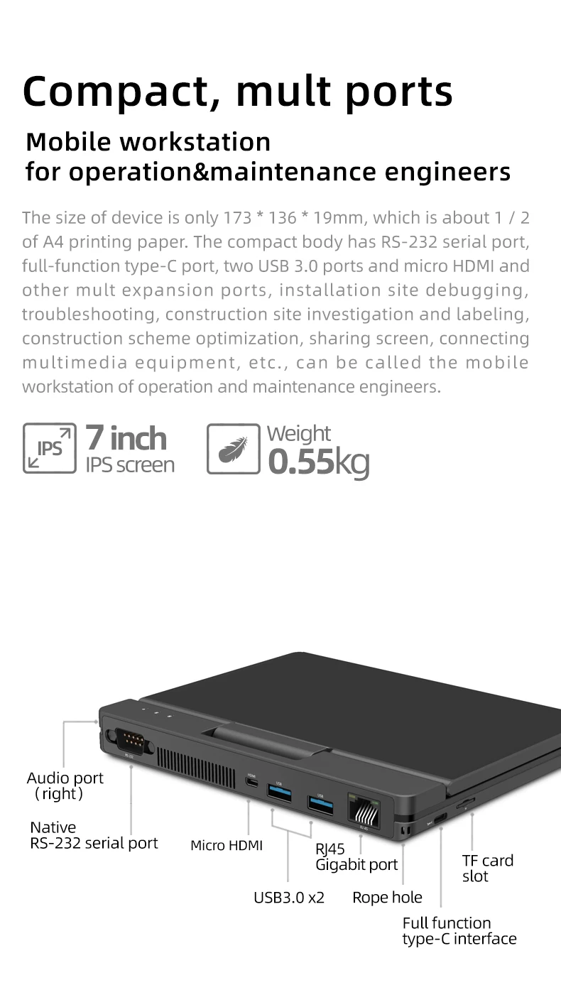 OneMix A1 Engineer PC Laptop Business Notebook with Multi Ports, 7 Inch Pocket Computer 8GB RAM 512GB SSD Touch Screen Netbook