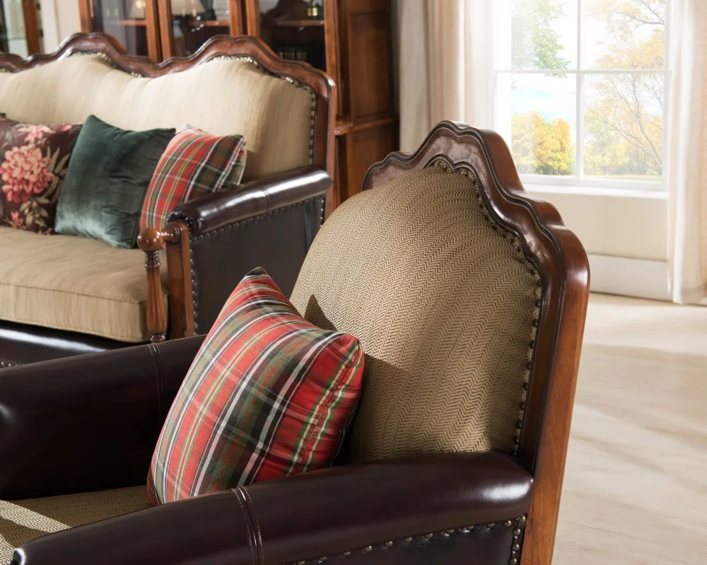 美国沙发全实木皮革布角沙发