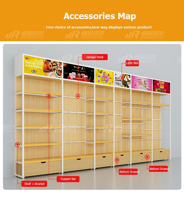 Hot Sale Convenience Store Shelf Detachable Wood Steel Mdf Laminate Grocery Store Shelves Retail