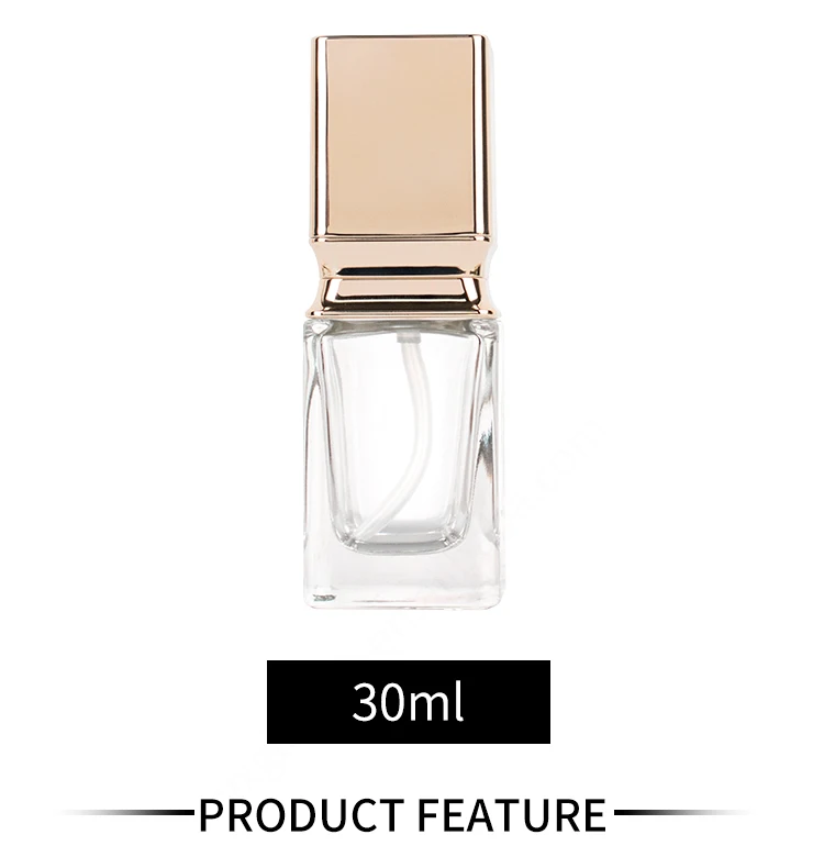 Cosmetic empty 30ml glass bottles thick bottom with gold anodized shoulder sleeve foundation packaging details