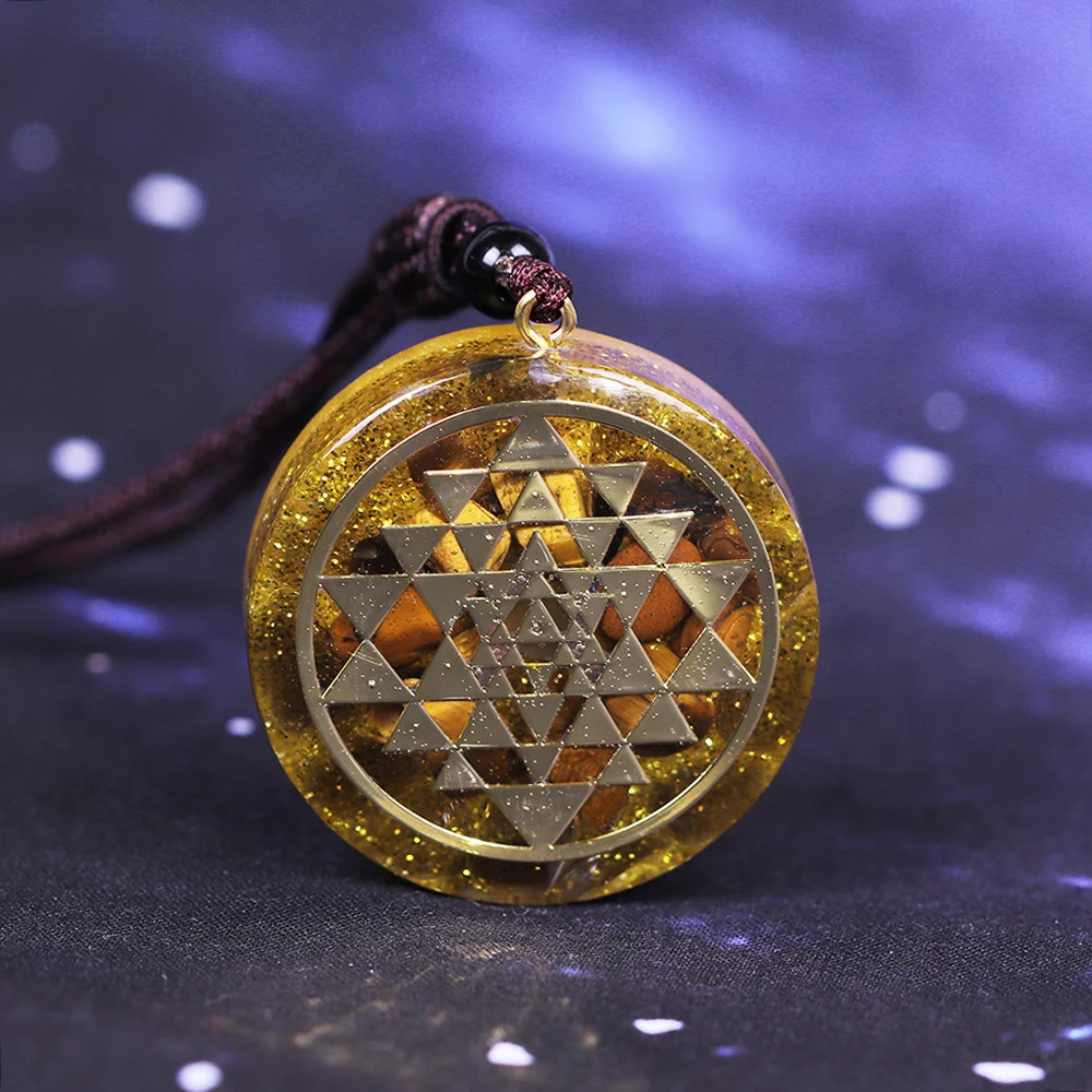 Tiger's Eye Orgonite Pendant Sri Yantra Necklace-Energy Healing Yoga 2024 Necklace