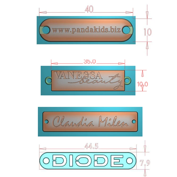 Wholesale engraved branded logo custom metal plate tag label for clothes