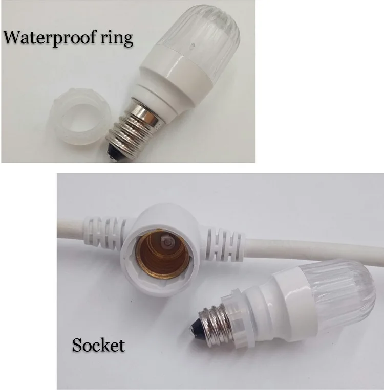 Ningbo Factory price newest outdoor festoon lights bulb string 5m 10m connectable waterproof e14 belt flashing led string lights