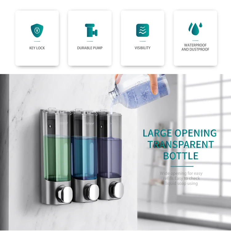 Wall Mount Hotel Shower Gel Shampoo Conditioner Liquid Soap Dispensers