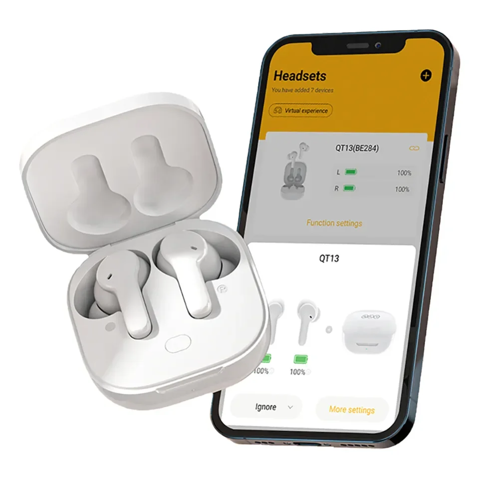 Side-by-side comparison of QCY T13 earbuds and charging case with competitor models