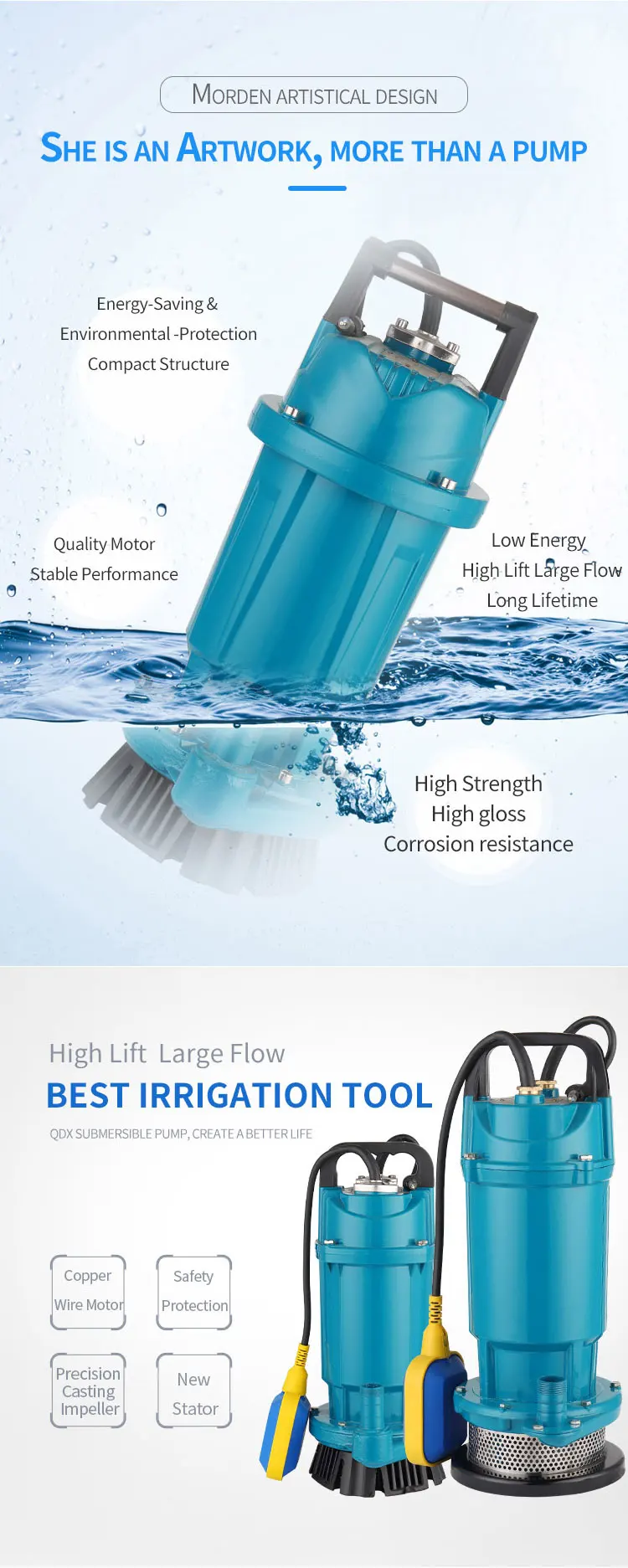 QDX 2 inch 3 phase  With Float Switch submersible 20hp  centrifugal water Pumps