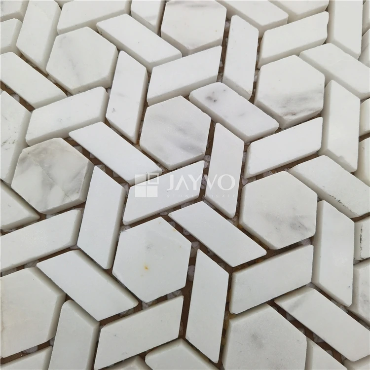 OEM Interlock Natural Stone Polish Hexagonal Super White Waterjet Parquet Marble Mosaic Wall Tile