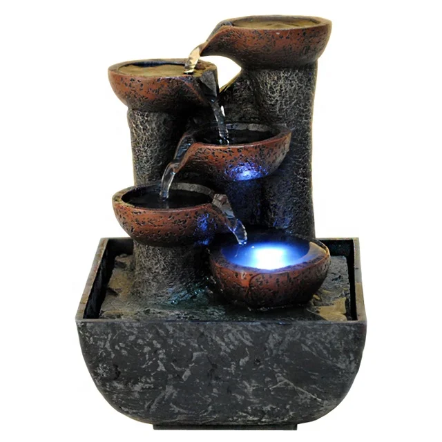 Resin Crafts Tiers Indoor Fountain Tabletop Mini Waterfall View