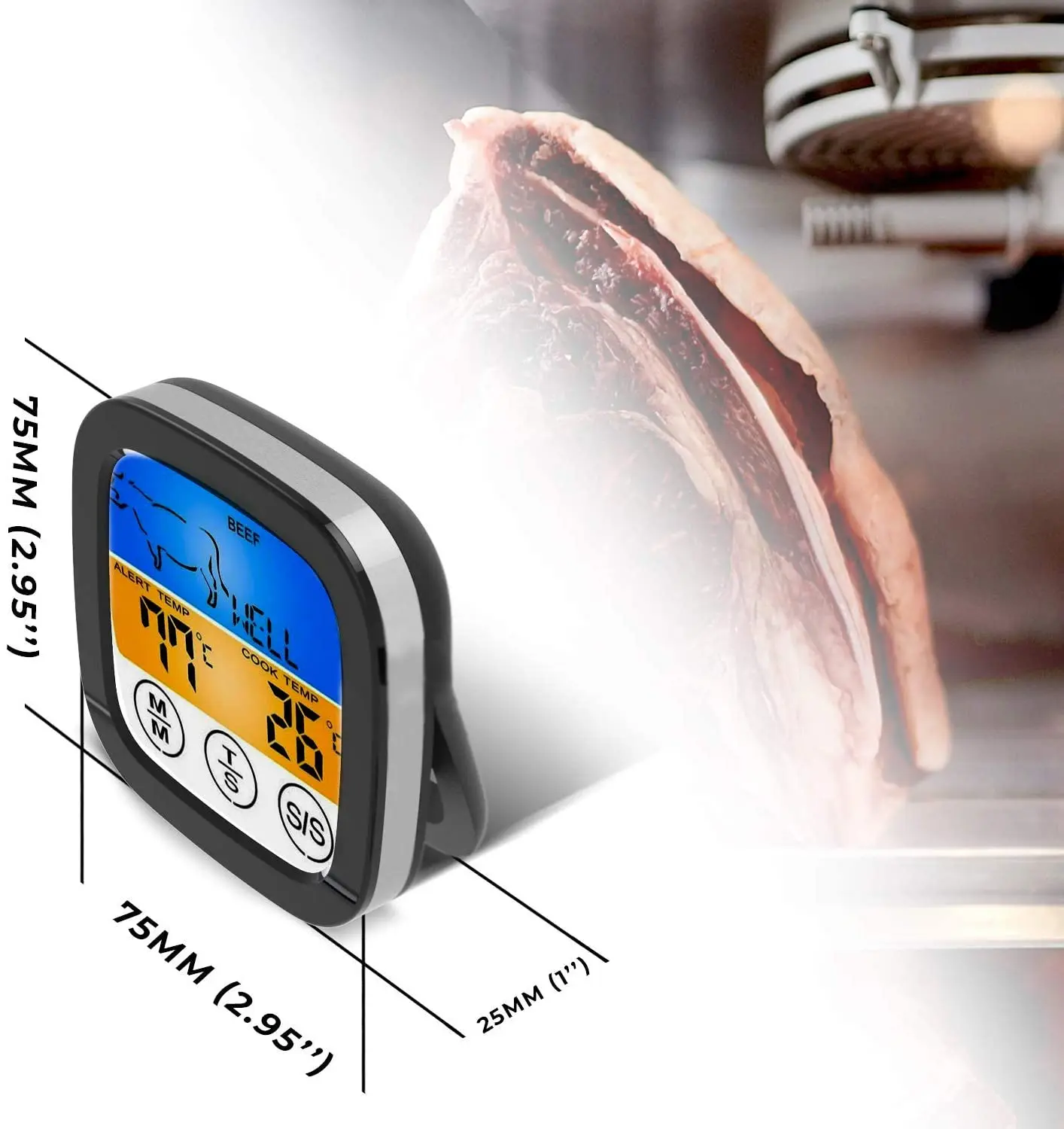 Digital Touchscreen Food Thermometer for Meat Poultry Fish Cooking in Frying Pan Smoker Oven BBQ Grill with Sensitive Color LCD