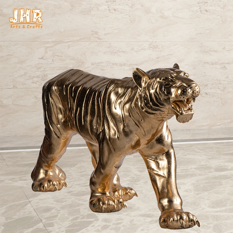 Large Gold Leafed Resin Life Size Tiger Statue Zoo Animal Figurines