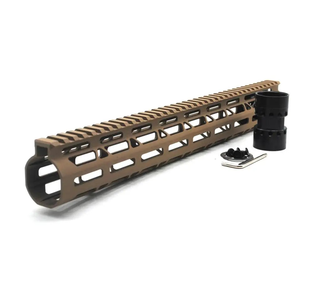 
NSR TAN / Flat dark earth Lightweight 15 inches M-LOK Free Float AR15 Handguard AR-15 with steel barrel nut fits .223/5.56 rifle 