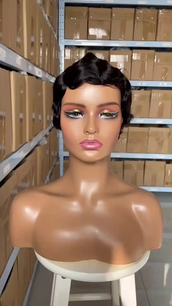Short Bob Wig Human Hair Pixie Cut Glueless Lace Front Machine Made Amazon.com : Tgezer Pixie Cut Wig Human Hair Short Bob Wig  main image 3