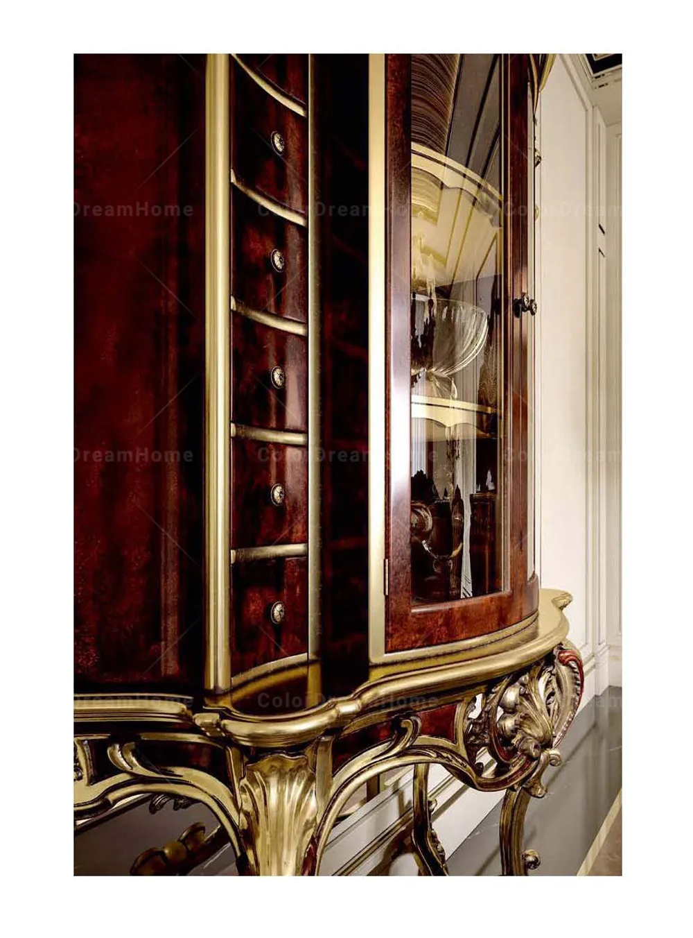 European Royal Luxury Glass Display Wooden Living Room