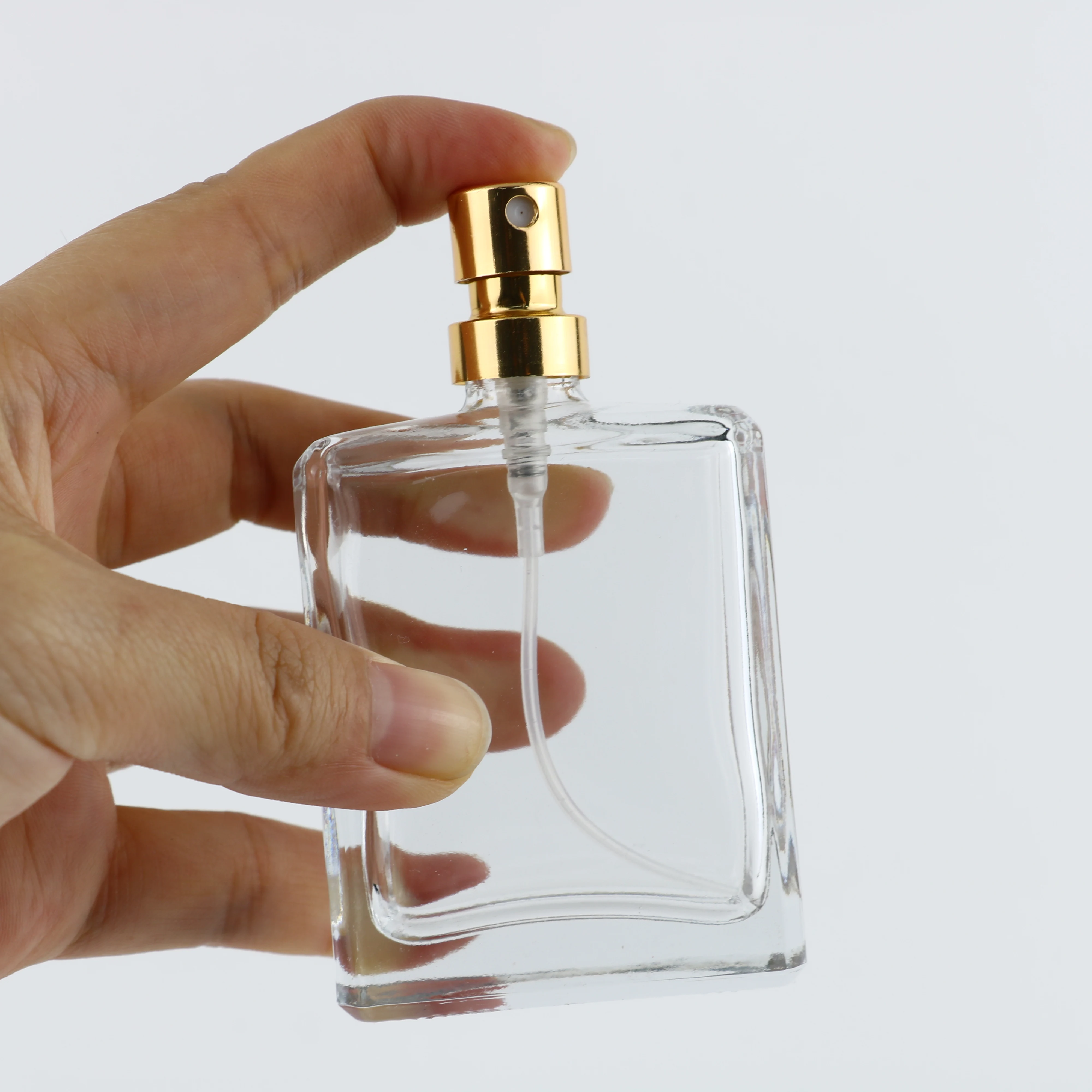 高端方形透明玻璃滴管瓶30毫升50毫升100毫升矩形玻璃瓶,带喷雾帽