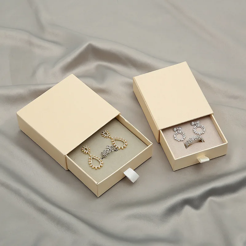 Wholesale Beige Gray Paper Box Ring Ear Stud Slide Out Drawer Box