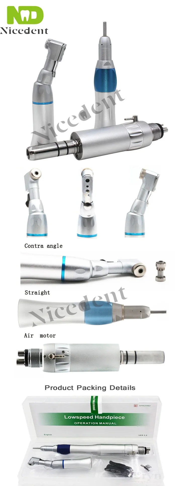 Dental External Spray Low Speed Straight Contra Angle Airotor Color