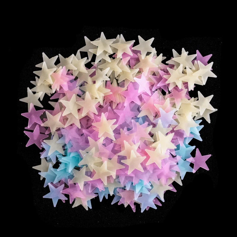 
100pcs/bag 3cm Star shape Wall Stickers glow in the dark stars Stereo Luminous Fluorescent Paster 