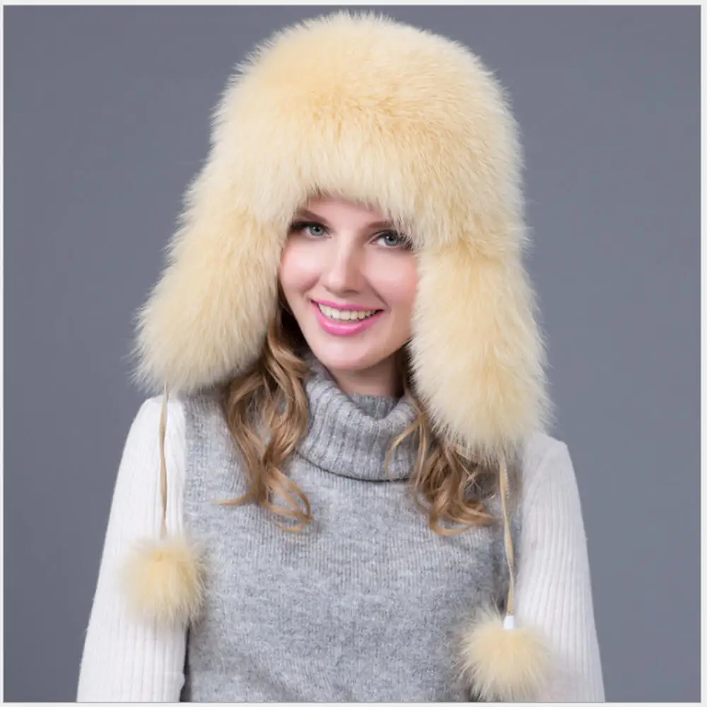 Custom Authentic Ushanka Raccoon Fur Pom Pom Hat Designer Ladies ...