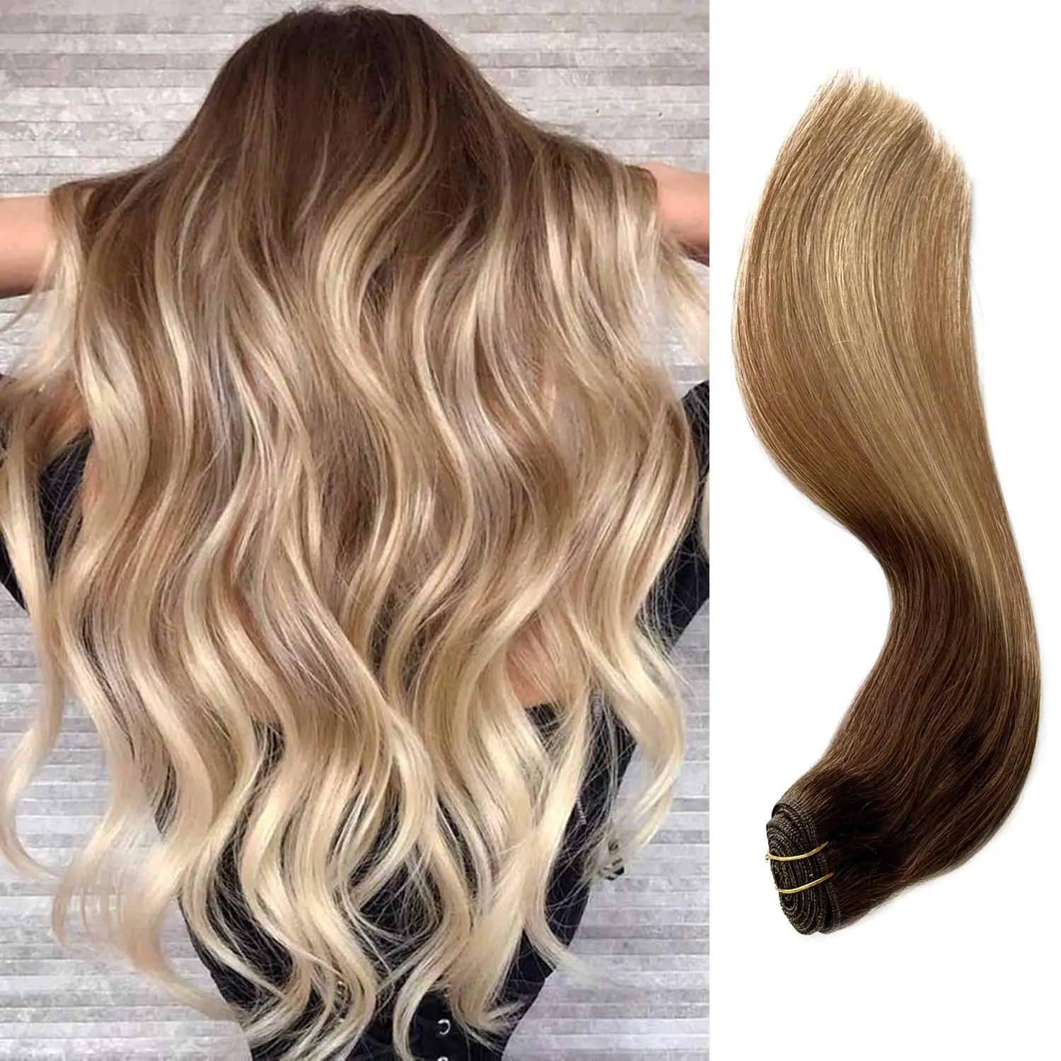 16inch ombre #4 dark brown highlight #27 caramel blonde remy