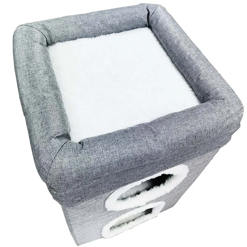 Collapsible Square Cave Dog & Cat Bed Cat Condo Bed Pet Maker Cozy