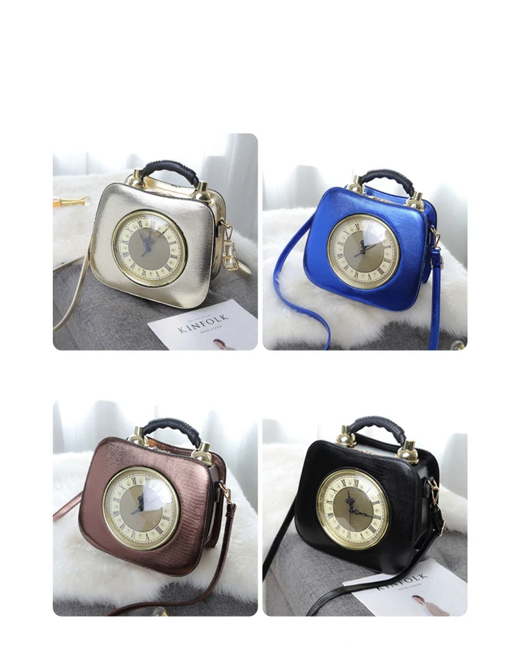 Pu Leather Clock Crossbody Bag Fashion Personality Handbag Shoulder