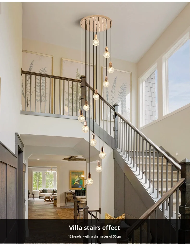 product nordic luxury creative staircase chandelier rotating duplex loft light for villa hotel middle sized lamp for living room lobby-5