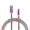 2019 new style factory wholesale rainbow bling colorful glitter PU leather micro USB cable usb data cable