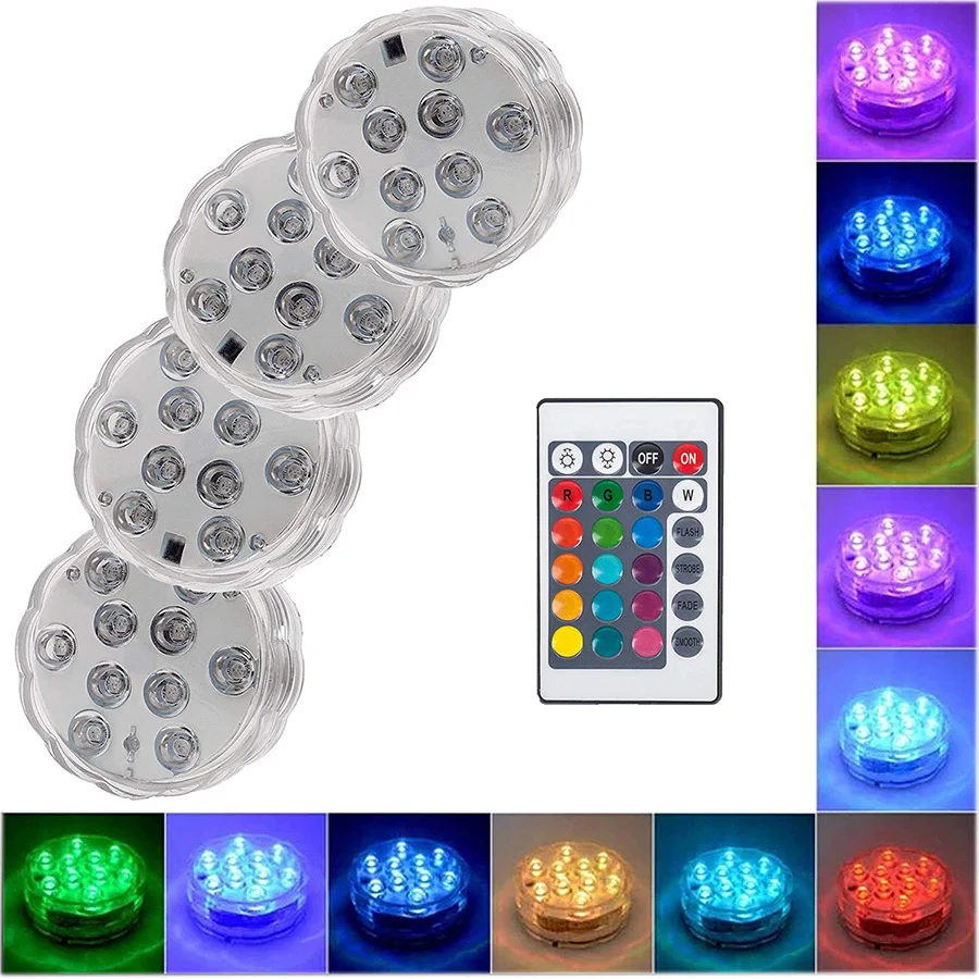 RGB Submersible Light Underwater LED Night Light Swimming Pool Light for Outdoor Vase Fish Tank Pond Disco Wedding Party