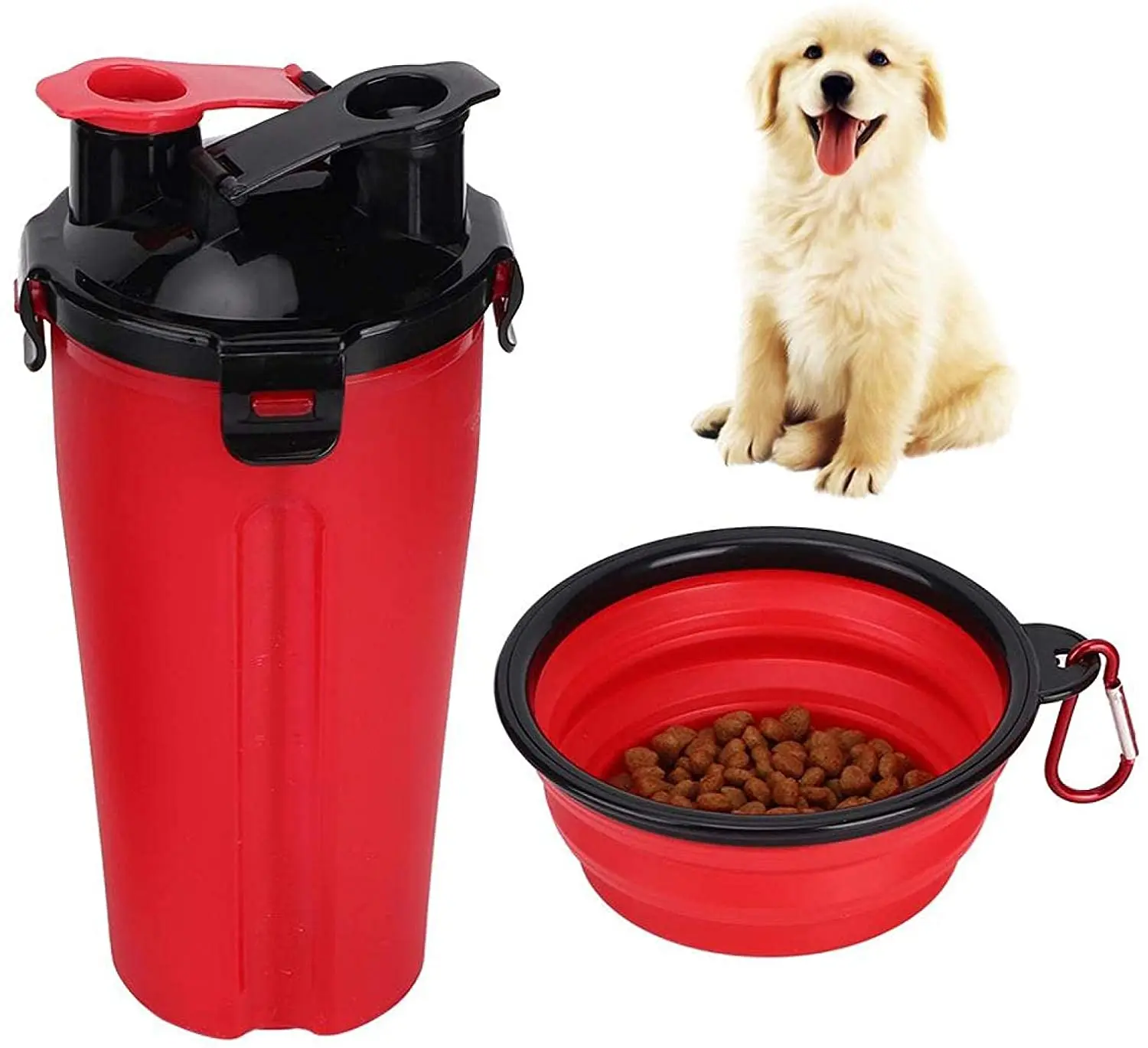 2 In 1 Dog Travel Water Bottle Collapsible Bowls Pet Food Container