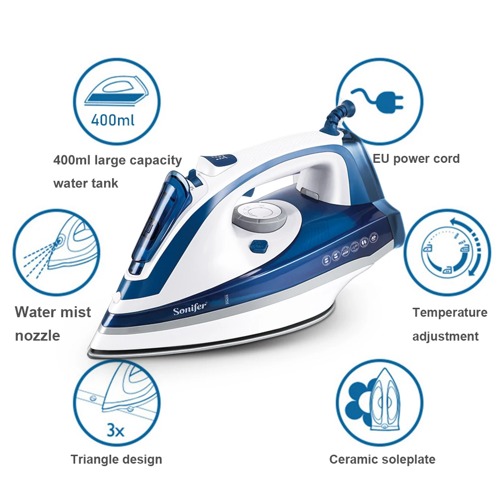 Sonifer Best Selling 2200w 400ml Water Tank Ceramic Soleplate Garment Steam  Iron Sf-9056 - Buy Garment Steam Iron,Steam Iron,Electric Iron Product on  Alibaba.com