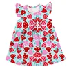 Attractive Design Kids Clothes Flutter Sleeve Baby Girls Pearl Dresses Polyester Spandex Strawberry Printed Frocks