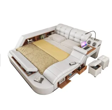 
Factory Direct Modern King Size Genuine Leather Bed Frame Smart Bed Sets 