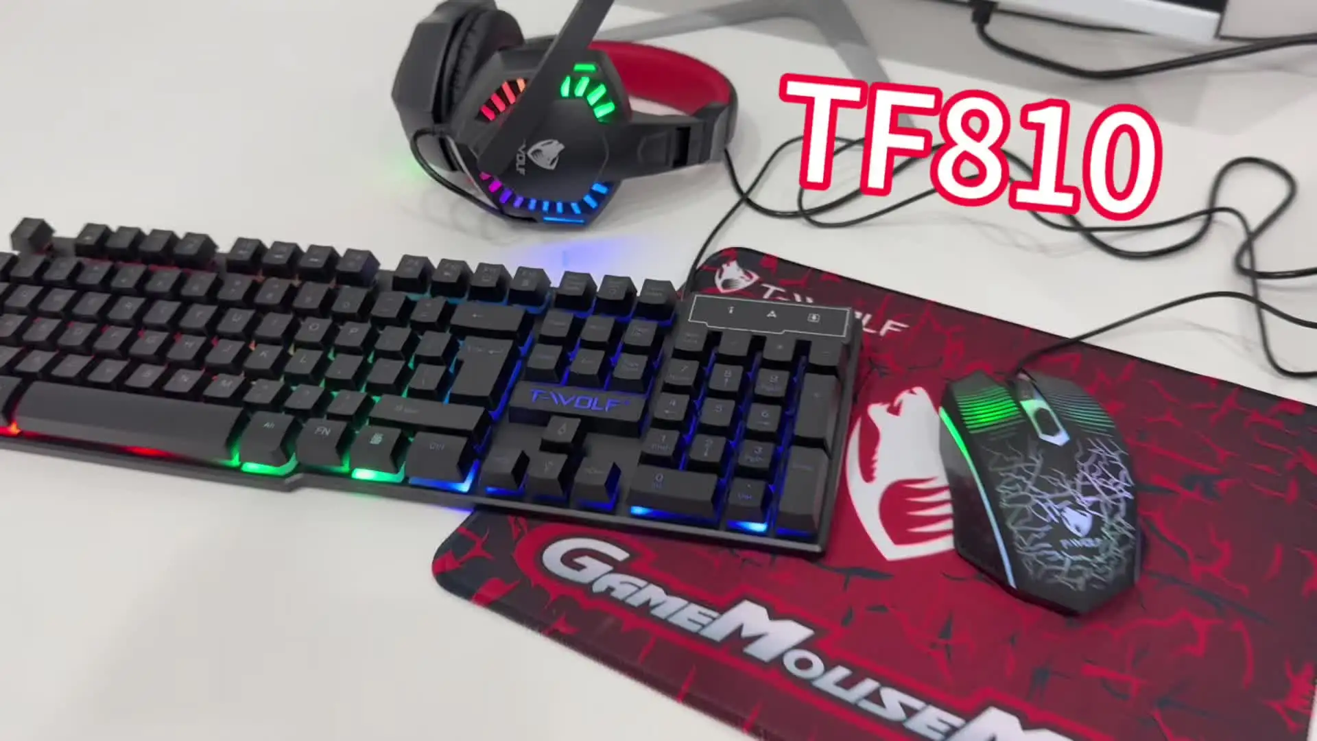 T-WOLF TF810 4-in-1 Wired Gaming Keyboard, Mouse, Headset