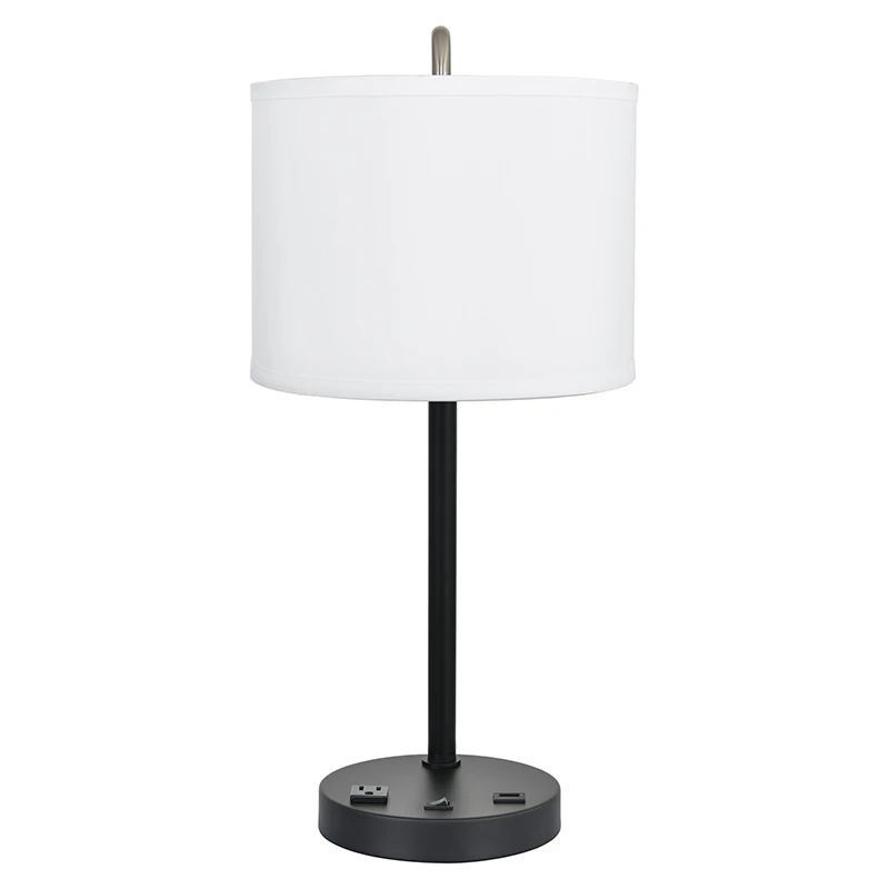 Modern Hotel Bedside Table Lamp With Usb Port And Outlet Round Twin