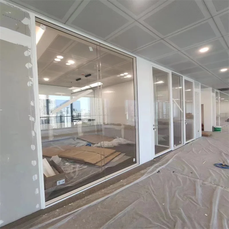 product 84mm wall thickness flat aluminum frame double glass partition with steel keel for luxury spas-6