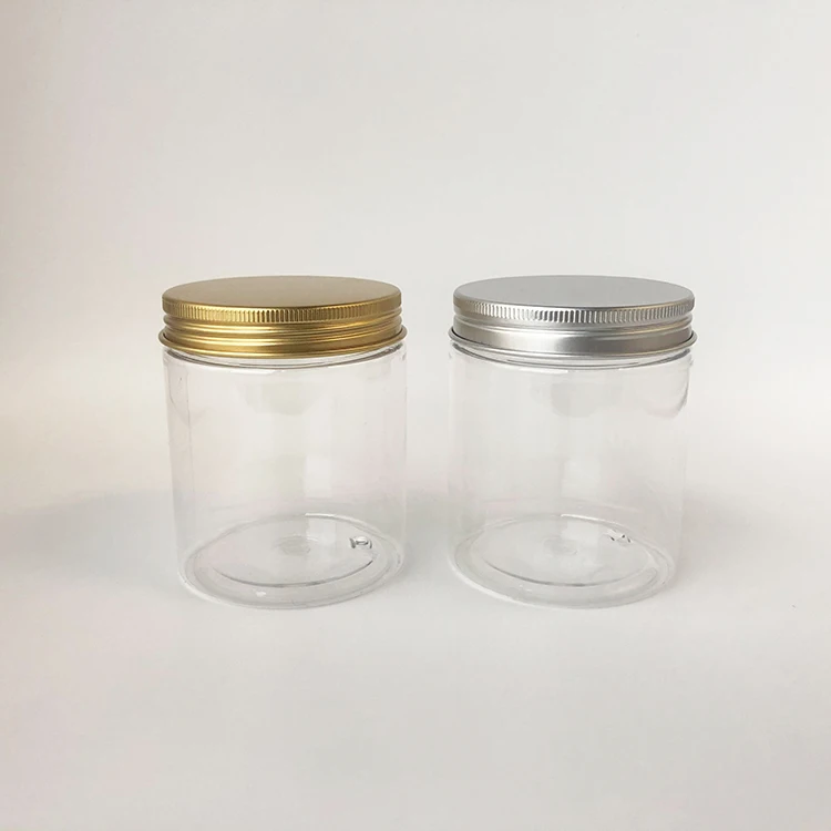 250g/ml Pet Plastic Jar Transparent With Aluminum Lid Clear For Dry Food,Face Cream,Pomade Seal,Private Label,250 Grams