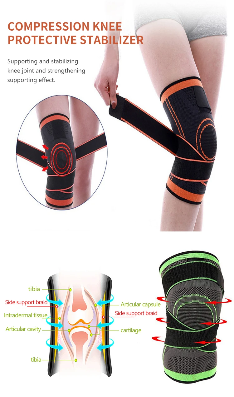 Enerup Nylon Anti Slip Silicone Patella Knee Wraps Pad Sleeve Support Brace With Strap