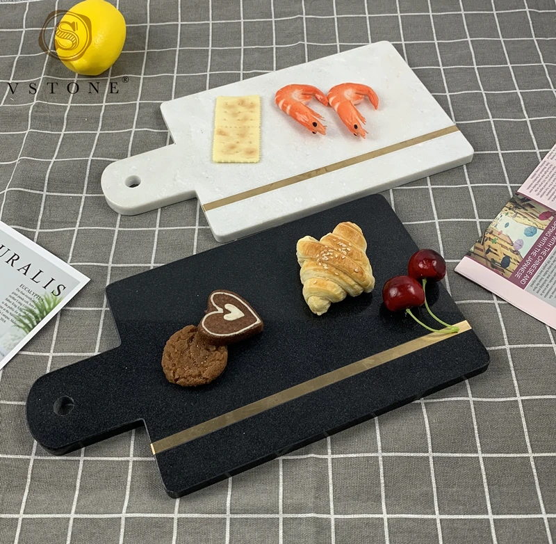 Natural Stone Marble Granite Cheese Board With Inlaid Copper Strip