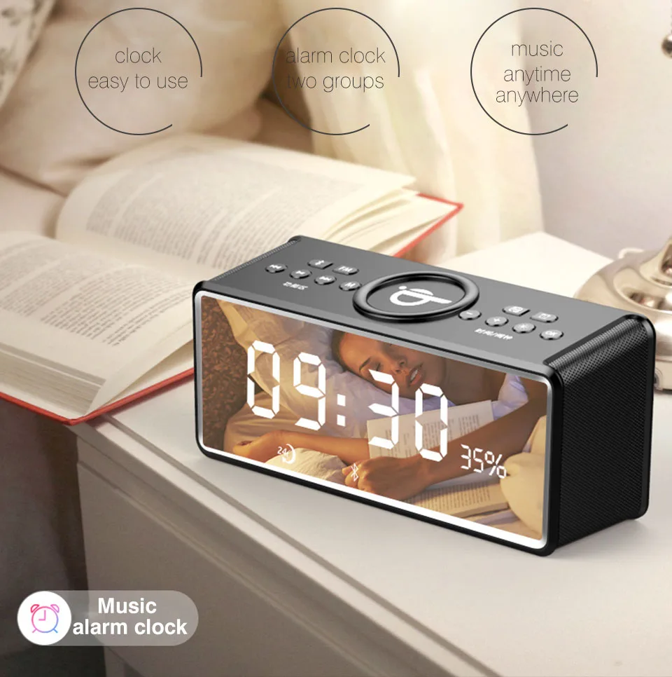 Aomago HIFI Sound Quality FM Radio Wireless Charger Clock Speaker with Mirror Screen Display - ANKUX.COM