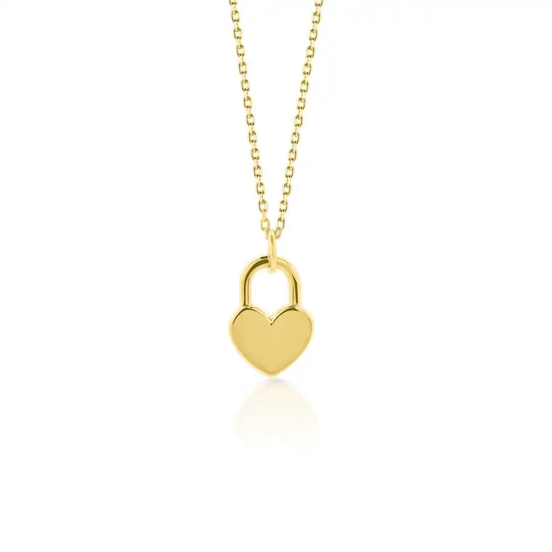 Fashion 14k Gold Plated Heart Necklace Stainless Steel Jewelry Heart Lock Necklace Dainty Love Necklace