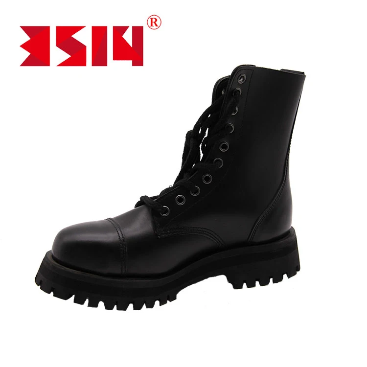 black leather tactical boots