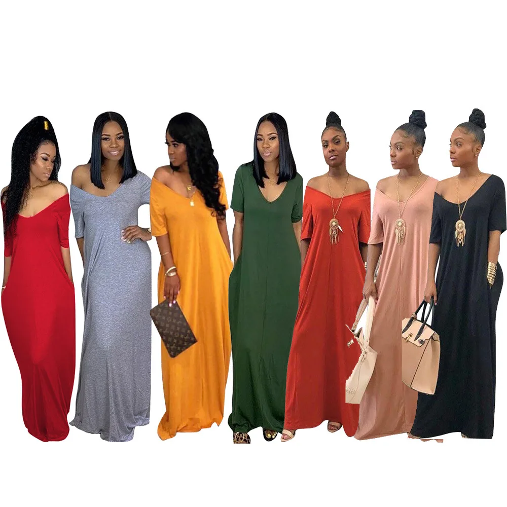 

Vestido 2021 Fashion t Shirt Dresses 8 Colors Solid Plus Size Women Loose Maxi Casual Long Dresses With Pockets